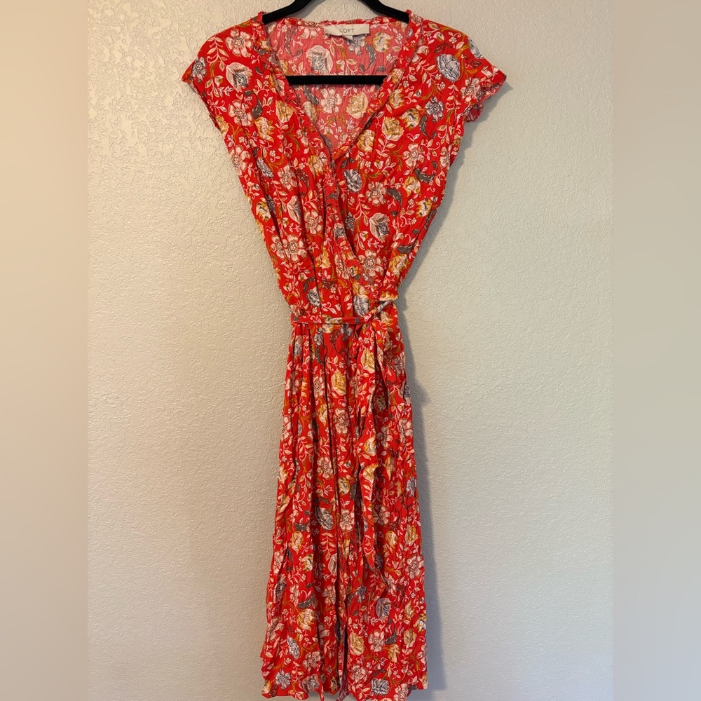 LOFT Red Floral Maxi Dress